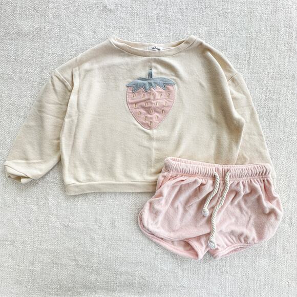 Oh Baby! Terry Strawberry Sweatshirt & Shorts Set VGUC 4 - Picture 1 of 9